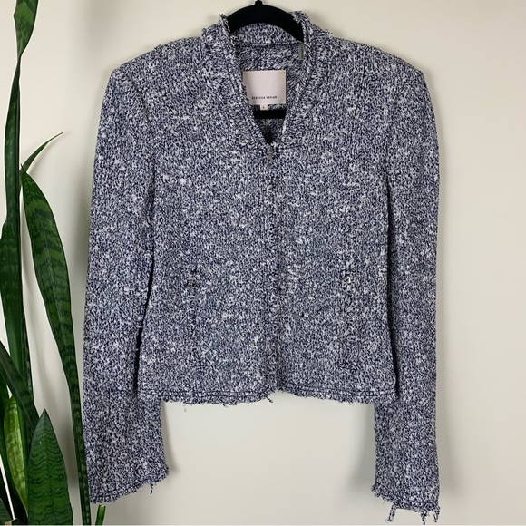 Rebecca Taylor Frayed Edge Cropped Tweed Jacket - Size 8 - Picture 9 of 16